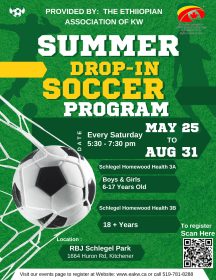 Summer Soccer Drop-In Program – Saturdays May 25 to August 31, 2024 RBJ Schlegel Park